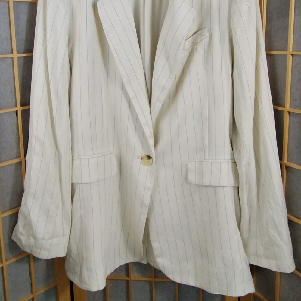 Free People Menswear Crosby Oversized Linen Blend Blazer Ivory Pinstripe Size L - Picture 4 of 13